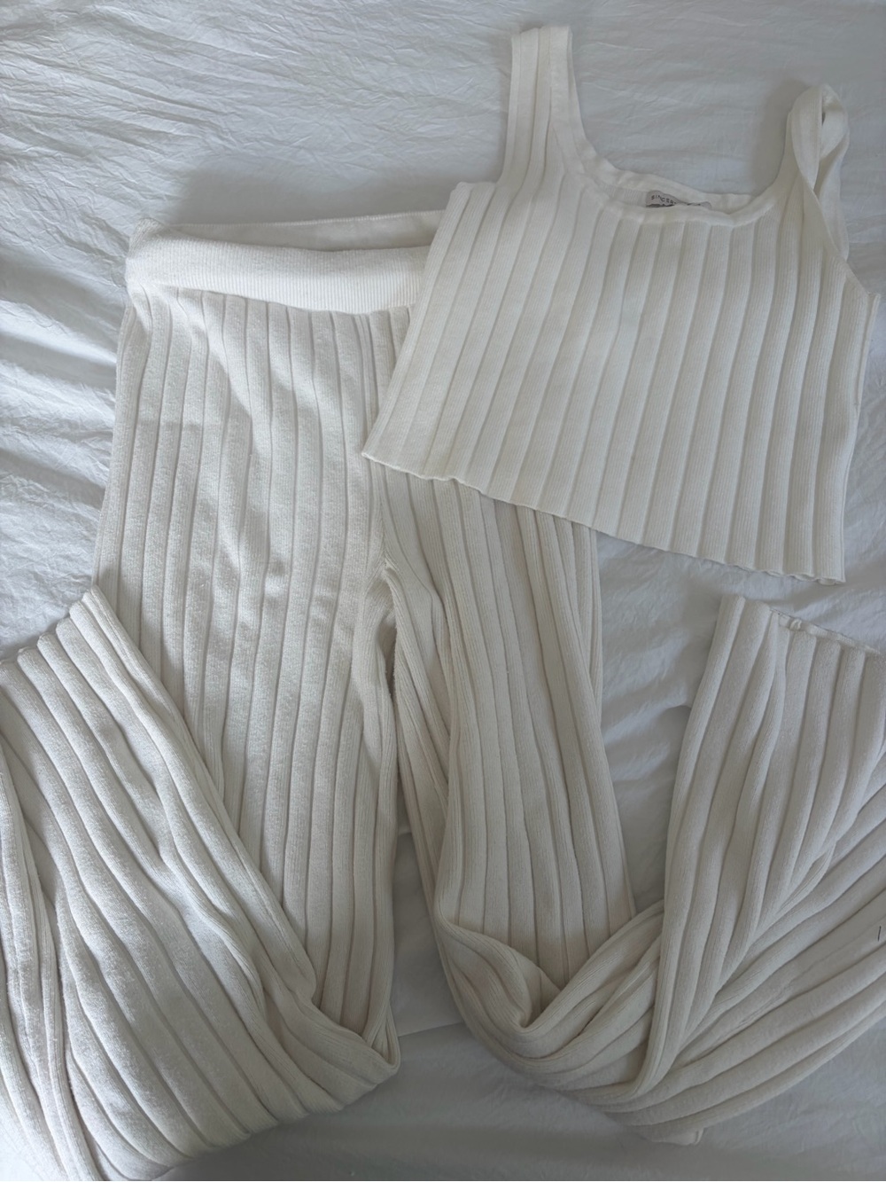 Sincerely Jules Ribbed Knit Crop Tank & Pants Set in Cream